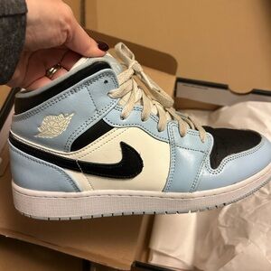 Nike Air Jordan 1 Mid Blue and Black Sneakers